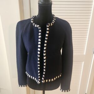 St. John Collection navy white fringe jacket Sz 8